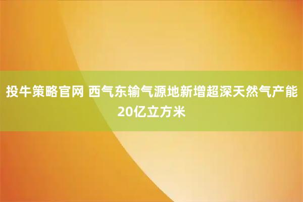 投牛策略官网 西气东输气源地新增超深天然气产能20亿立方米
